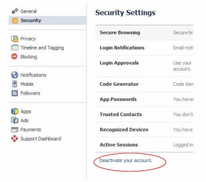 how to deactiate facebook account